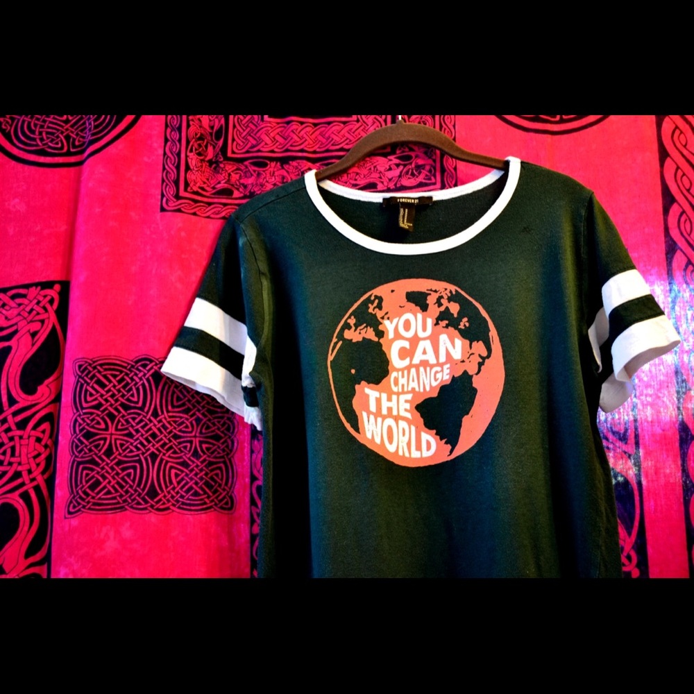 CUSTOM PRINTED DTG Forever 21 Green Eco Tee